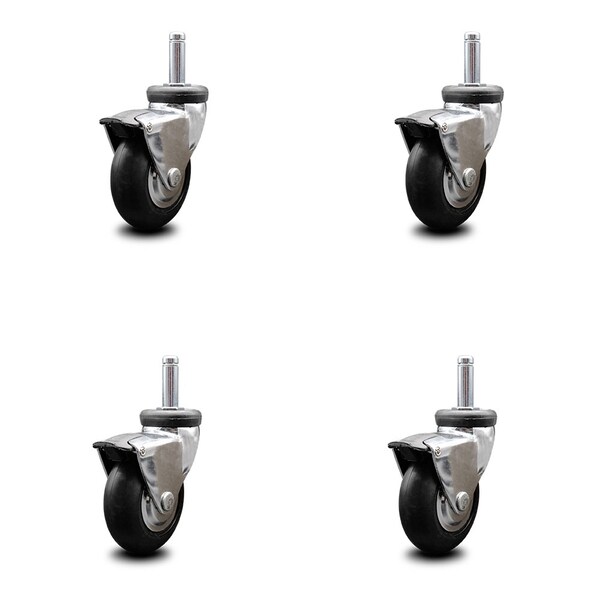 Service Caster 3 Inch Hooded Neoprene Rubber 3/8 Inch Grip Ring Stem Casters with Brakes, 4PK SCC-GR03S310-NPRB-BC-B-716138-4 - main